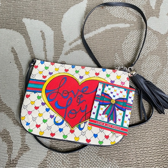 BRIGHTON Love & Joy Crossbody Bag Hearts Canvas Tom Clancy Design - Picture 1 of 6